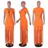 Vestidos casuales Maxi camiseta vestido mujer verano 2023 borla con cordones con cuello en v elegante streetwear club fiesta largo vestido de verano robe femmecasual