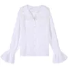 Blusas de mujer Sannian White Sweet Temperament Top Lace Edge Collar de solapa grande Light Ripe Wind Lantern Sleeves Camisa de manga larga Mujer