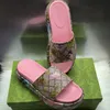 2023ss womens flower print Platform slippers 55mm height canvas covered platform Wedges with box and dust bag