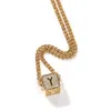 Hip Hop A-Z niestandardowe litery Spuare Naszyjnik Bling 18k Real Gold Pleated Biżuterii Topbling