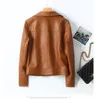 Kvinnorjackor 2023 Spring Autumn Women Jacket Fashion Motor Pu Leather Turn-Down Collar dragkedja Slim Fit Kpop Coat