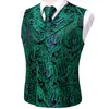 Gilets pour hommes Salut-Cravate Vert Solide Floral Paisley Soie Hommes Slim Gilet Cravate Ensemble Pour Costume Robe De Mariage 4PC Gilet Cravate Hanky Bouton De Manchette Ensemble 230217