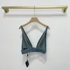 Womens Designer T shirts ondergoed denim tanktop met metalen driehoek badge sexy diep v sling buis tops vrouwen kleding