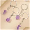 Key Rings Natural Stone Amethysts Crystal Quartz Chain Ring Crystals Keychain Bead Pendant Keyrings Bag Accessories Jewelry Drop Deli Dhjrt