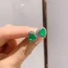 Stud Earrings QRetro Silver Color Natural Heart Stone Lab Emerald Paraiba Tourmaline For Women Ear Jewelry