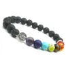 Pulseras de encanto siete chakras de la vida Chakras Chakras 8 mm Beads de piedra de lava negra Diy Aromaterapia Difusor de aceite esencial Pulsero Yoga J DHD3P