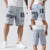 Herrshorts Herr Rippade jeans med fickor Ljusblå bokstäver och porträtttryck Straight Fit jeansshorts Mode för sommaren SXL J230218