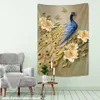 Tapestries Blue Peacock Mural Tapestry Wall Hanging Bohemian Psychedelic Animals Marble Painting Simple Aesthetic Home Decor
