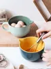 Skålar japansk keramik Blandningsskålen Sätt hushållsägg med handtag mikrovågsugn bakad smet skarp mun