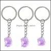 Key Rings Natural Stone Amethysts Crystal Quartz Chain Ring Crystals Keychain Bead Pendant Keyrings Bag Accessories Jewelry Drop Deli Dhjrt