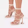 Sandały plus size Summer Sexy Lace Up Women Square Stopa Spike Obcing Cross Cross Guty imprezowe Wysokie obcasy pompki zapatillas mujer