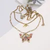 Women Multilayer Design Necklaces C Letter Vintage Rhinestone Butterfly Fake Pearl Ball Pendant Gold Figaro Link Chain Fashion Animal Choker Party Jewelry Gifts