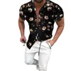 Męskie koszule 2023 Summer Mode Men Men Ostrocie Koszula Slim Grid Stand Okoł Krótki rękaw Golden Chain Printing