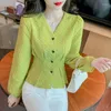 Blouses Femmes Chemisier rétro Chemises pour femmes à manches longues Jacquard Weave Mode coréenne Luxueux Tops Veste Slim Designer Vêtements