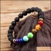 Charm Bracelets 7 Chakras 8Mm Black Lava Stone Bracelet Diy Aromatherapy Essential Oil Diffuser Buddha Mala Yoga Jewelry Drop Deliver Dhni9