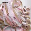 Banner Flags selling-50pcs/lot jute burlap pink wedding Ribbon Wands Wedding Confetti Stream Ribbon Sticks with big sliver bell 230217