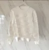 2022ss 새로운 디자이너 여성 스웨터 t 셔츠 하이 엔드 반투명 레이스 섹시한 여성 hoody 까마귀 탑 긴 소매 반바지 소매 2 3 색 럭셔리 패션 스웨터
