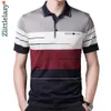 Herrpolos märke kort ärm polo tee skjorta män avslappnad sommar randiga klädskjortor mens mode smal fit hirt 722 230217