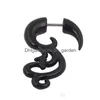 Plugs Tunnel New Black Spiral Fake Ear Plug Flesh Cheater Tapers Uv Acrilico Fashion Piercing Body Jewelry Drop Delivery Dhgarden Dhogd