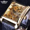 Gagnant 2017 Rétro Casual Série Rectangle Cadran Conception Motif Doré Creux Squelette Montre Hommes Montre Top Marque De Luxe Mécanique318j