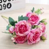 Flor de decora￧￣o artificial 5 Fork 9 Head Peony Bouquet Home Decoration Wedding Simulation Flower