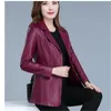 Frauen Leder Faux Mantel Herbst Frauen Schwarz Weinrot XL-6XL Koreanische Temperament Jacke Langarm Kurze Mode JD307Women's