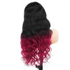 4x4 Body Wave Lace Closure Human Hair Wigs 180% Density Ombre Color 1b/Burgundy Glueless Brazilian Wig