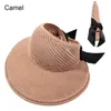 Широкие шляпы с разбитой складной Big Bowknot Sun Hat 2023 Женщины лето на открытом воздухе пляж УФ -защищенная соломенная капля Портативная мода