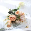 Decoratieve Bloemen Kransen Herfst Zijde Kunstrozen Boeket Bloemen Bruiloft Woondecoratie Hoge kwaliteit Luxe Nep Bloemstuk Bulk T230217