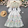 Casual Dresses Spring Summer Fashion Long Sleeve Floral Printed Wood Ear Maxi Dress Women Elegant Vintage Vestidos de Verano Mujer J001