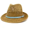 Wide Brim Hats Spring Summer Sun Hat Men Women Short Beach Cap Male Female Straw Jazz Fedora Leather Belt Trilby