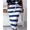 Work Dresses Fashion Women Casual Tracksuit Outfits Streetwear Elegant Loose Anchor Letter Print Top Shirt & Bodycon Striped Skirt 2 Pcs