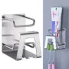 Toothbrush Holders Self-adhesive Stainless Steel Holder Wall Mount Toothpaste Storage Rack Bathroom Organizer 230217