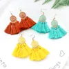 Dangle Earrings 7 Collection Round Circle Carving Pattern Long Tassel Ladies Jewelry Silk Fabric Fringe Crystal Earring