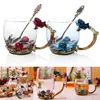 Tasses soucoupes émail café tasse à thé tasse 3D Rose papillon verre mariage cadeau fleur haute qualité verres Couple RE