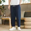 Calça masculina 2023 linho de algodão masculino masculino de streetwear casual cor sólida calça respirável solta m-5xl