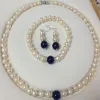Necklace Earrings Set Hand Knotted 7-8mm White Freshwater Pearl 45cm Bracelet 20cm For Women Fashion Jewelry