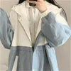 Vestes femme basiques femmes bleu surdimensionné automne quotidien Style coréen 2023 Patchwork décontracté Preppy tout match étudiants filles Kawaii