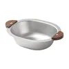 Bowls 500ml 304 Stainless Steel Bowl Stackable Kitchen Accessory Multipurpose With Wooden Handle Serving For Fruit Rice