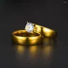 Pierścionki ślubne Prosty gładki stal ze stali nierdzewnej klasyczny złota cyrkon para dla kobiet i mężczyzn biżuteria zaręczynowa