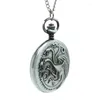 Pocket Watches (1123SA) 12st/Lot Silver Ancient Dragons of Legend Three-Headed Dragon Bronze Watch Halsband Size 47mm