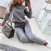 Women's Two Piece Pants Woman Tracksuit Turtleneck Sweatshirt Drawstring Suit Female Tracksuits 2023 Spring Casual Long Sleeve Pullover Spor