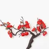 Decorative Flowers Wreaths Cherry Red Plum Blossom Silk Artificial Flowers Plastic Branch for Wedding Home DIY Decoration Foam Christmas Berry Fake Flowers