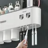 Portaspazzolini Adsorbimento magnetico Supporto invertito Doppio distributore automatico di dentifricio a parete Accessori per il bagno 230217