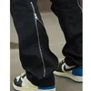 Männer Hosen Harajuku Retro Gerade Männer Zipper Schmücken Fracht High Street Hosen Schwarz Einfarbig Jeans Vier Jahreszeiten 2023