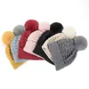 Gorro gorro/crânio tampa mulheres garotas de inverno slouch malha chapéu de lã quente chapéus de malha com pó de pele falsa térmica tampa de crânio