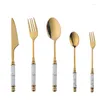 Dinnerware Sets 5Pcs Creative Marble Tableware Cutlery Set Fork Ceramics Handle Spoon Knife Utensils For Home Kitchen Accessories