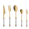 Setwares Sets 5 -stcs Creative Marble Table Tare bestek Set Fork Ceramics Handle lepel messengerei voor thuiskeukenaccessoires