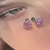 Studörhängen kvadrater rosa kristall för kvinnor öronbrosk piercing platt lob rook tragus chic kropp smycken flickor kae255