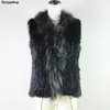 Women's Fur & Faux Womens Natural Real Vest With Raccoon Collar Waistcoat/jackets Knitted Winter European StyleWomen's Women'sWomen's